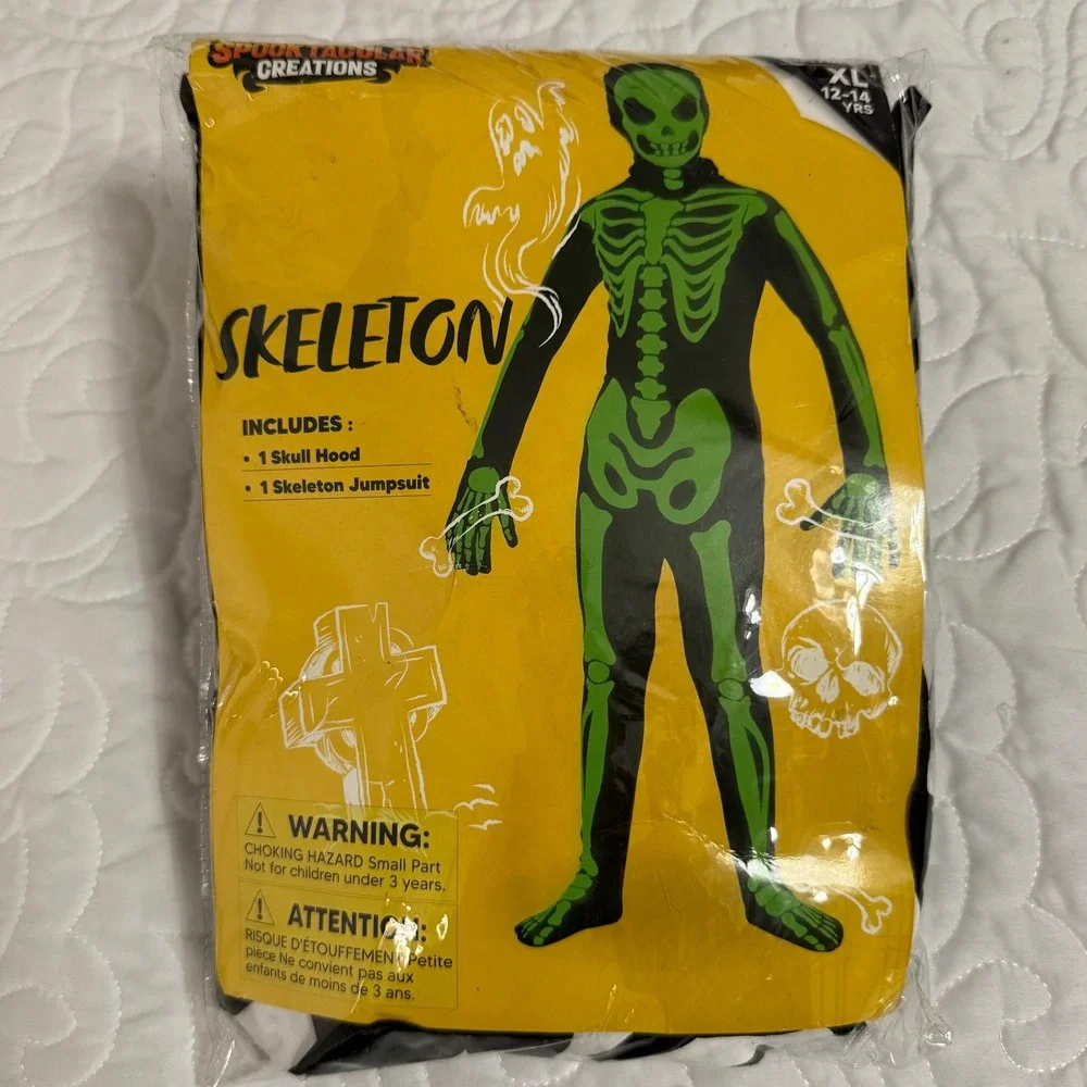 Spooktacular Creations Skeleton Jumpsuit Kids XL 12-14 Black Halloween Costume